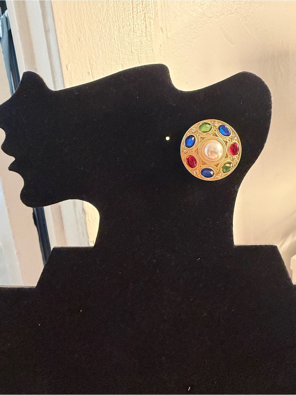 Contemporary Vintage Inspired Button Cabochon Statement Earring